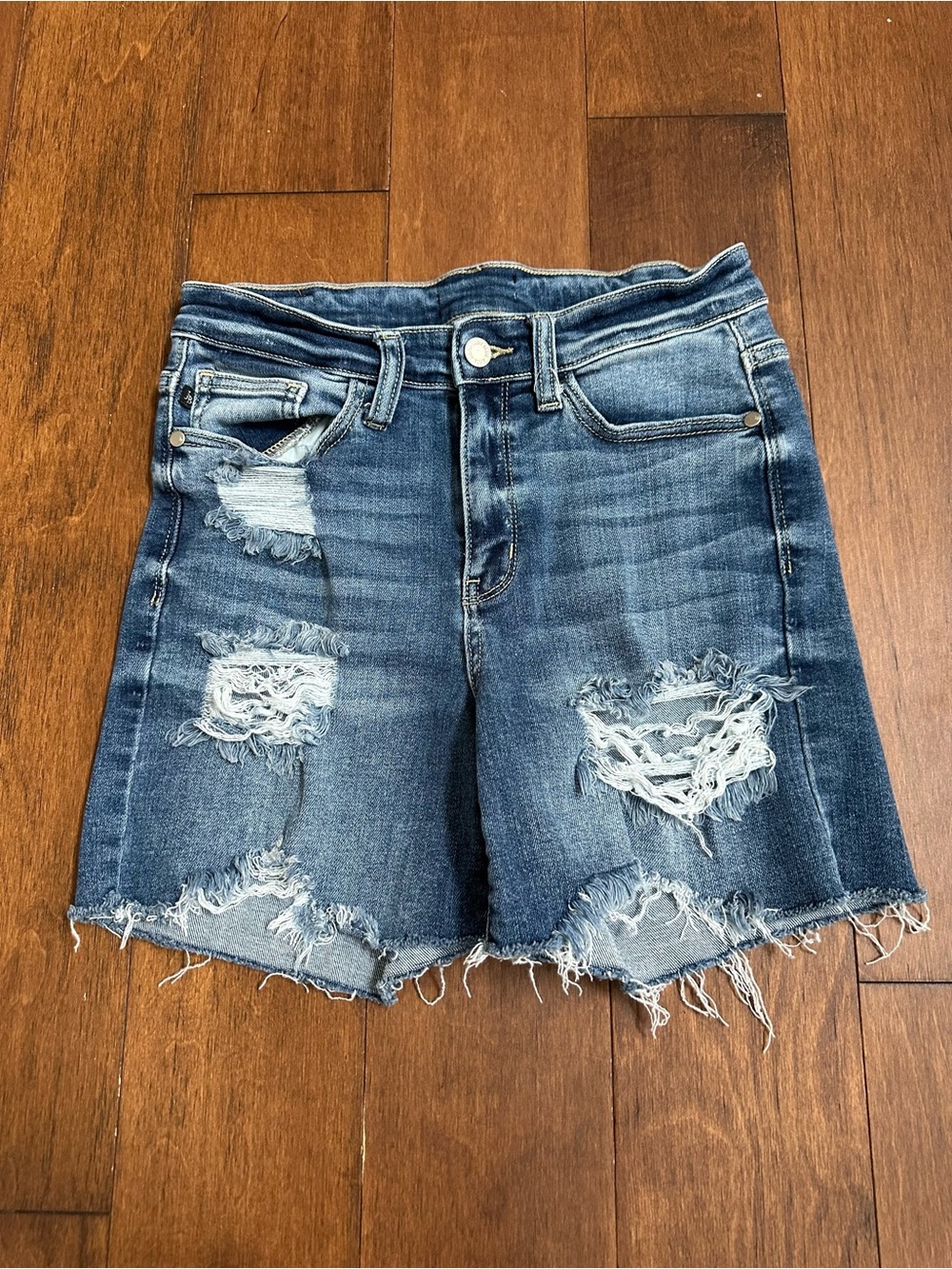 Judy Blue Distressed Medium Wash Denim Shorts